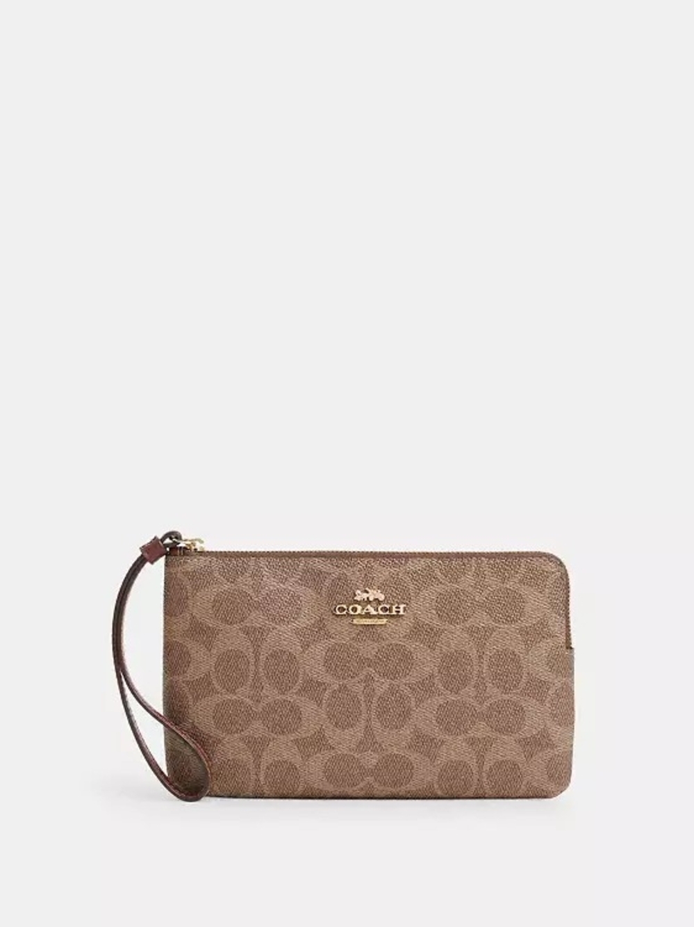 Coach Brown Signature Logo Wristlet with Gold Hardware